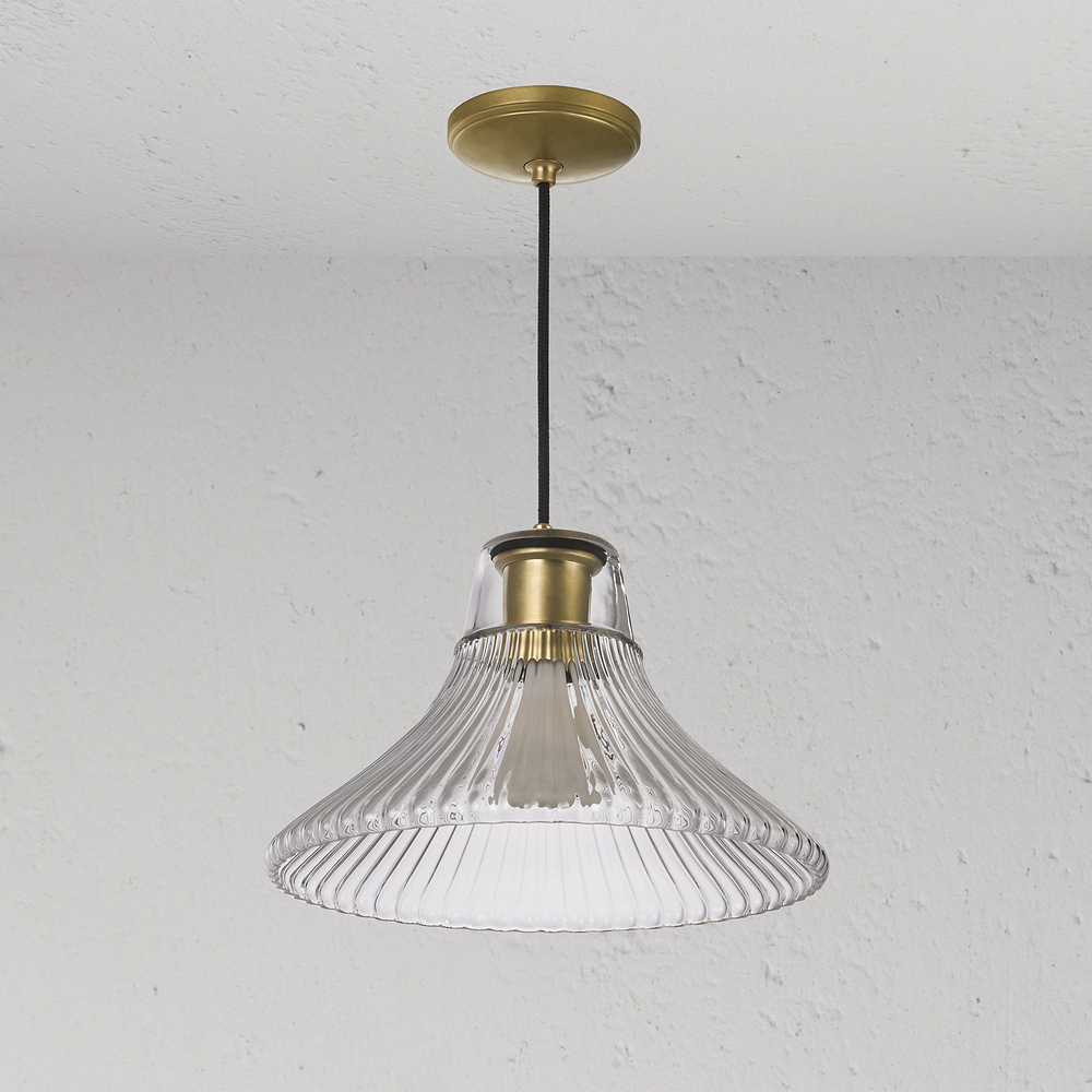 Hammersmith Medium Pendant Light Fluted Glass - Antique Brass