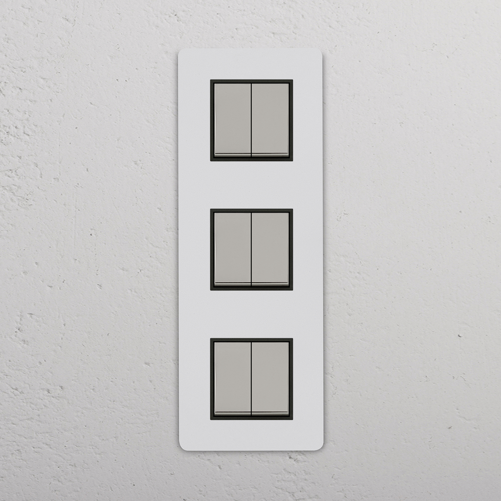 Grove Interrupteur Carré Vertical x6 (Plaque Triple) – Nickel Poli à Peindre | Noir