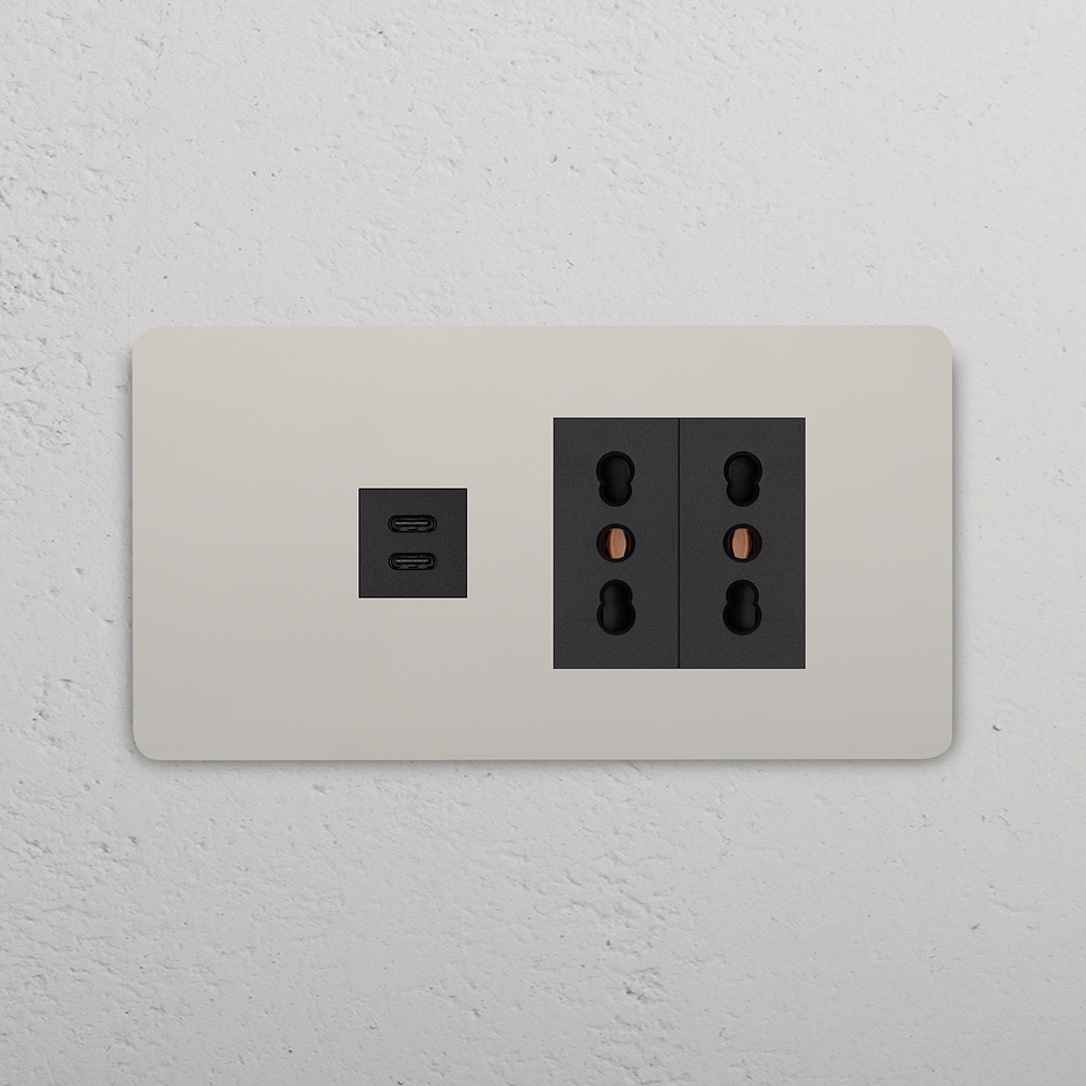 Grove 4-Modul USB-C 30W & 2x Bipasso-Steckdose – Poliertes Nickel | Schwarz