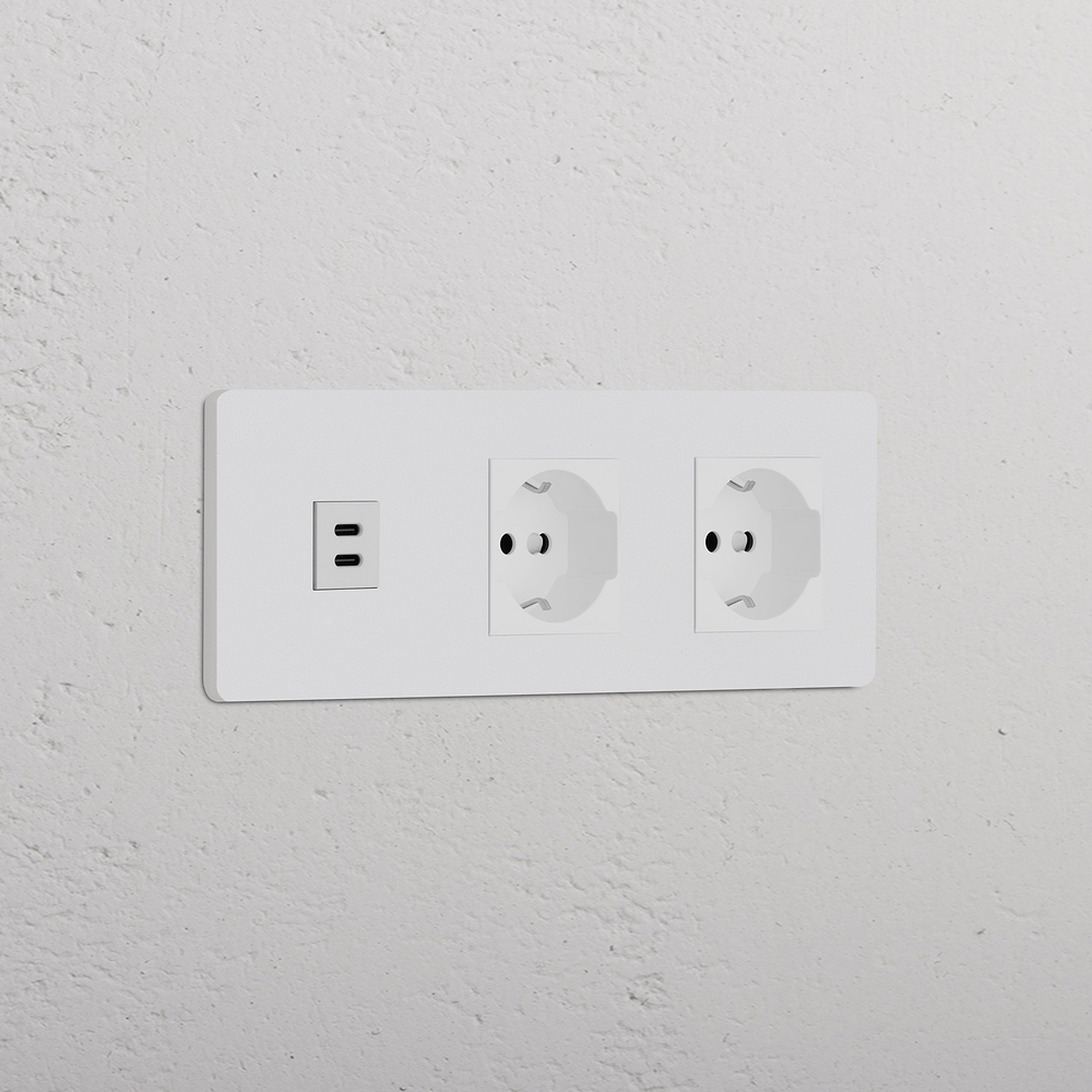 Grove Presa USB-C 30W & Schuko/Bipasso 2x Tripla – Pitturabile | Bianco