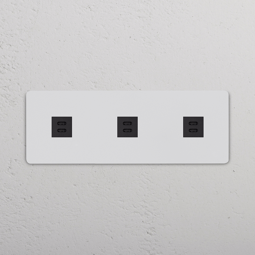 Grove USB-C-Anschluss (30 W) 3x in Dreifachrahmen – Lackierbar | Schwarz