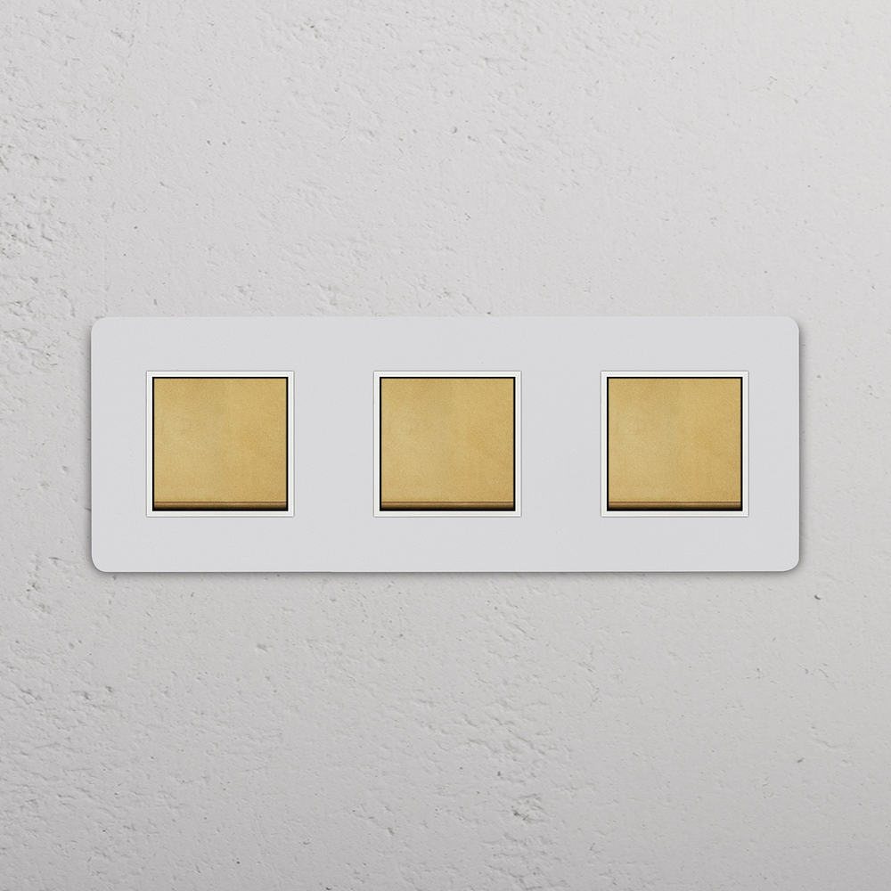 Grove Interruttore a Bilanciere Triplo 3x – Ottone Antico Pitturabile | Bianco