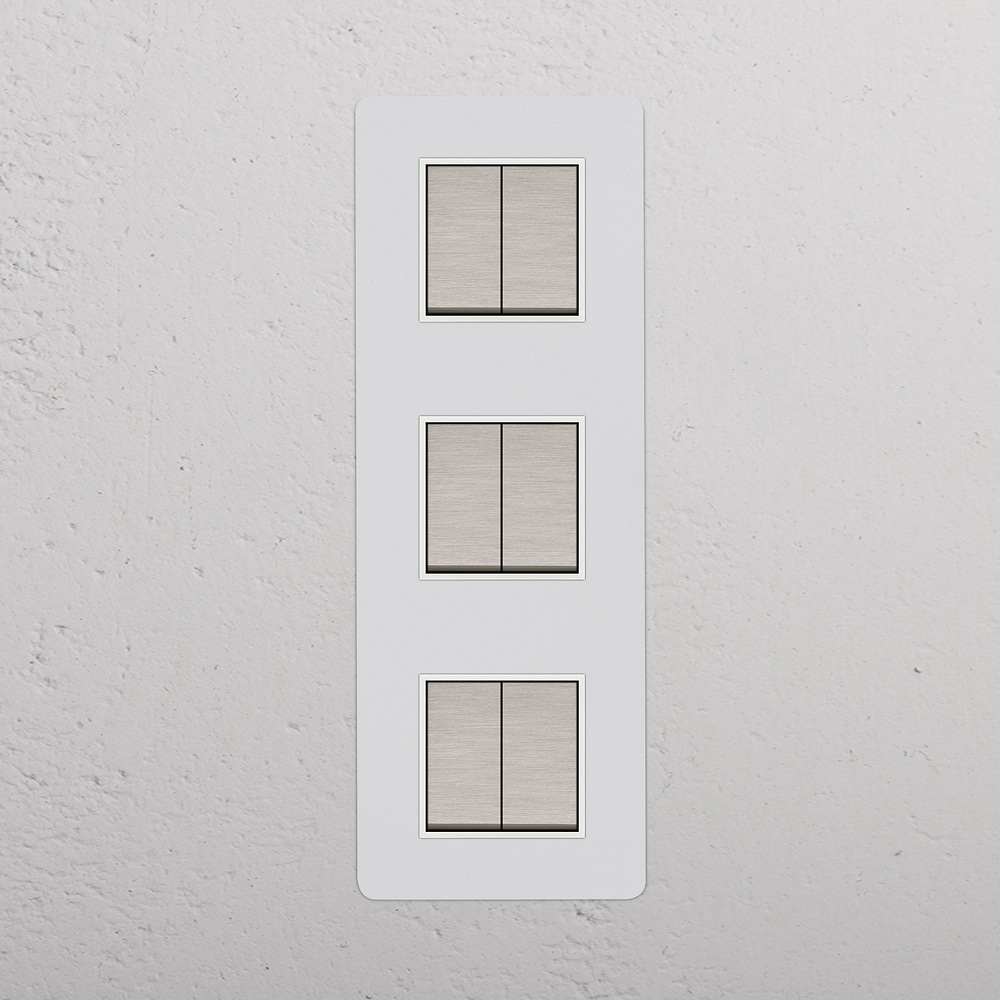 Triple 6x Vertical Rocker Switch - Satin Nickel White - Paintable