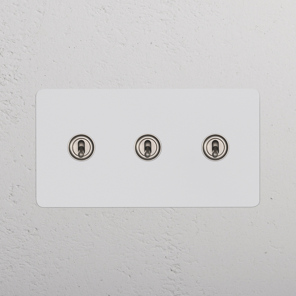 Kew Kipphebelschalter 3x in Zweifachrahmen – Lackierbar + Satinnickel