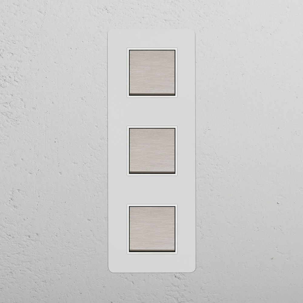 Triple 3x Vertical Rocker Switch - Satin Nickel White - Paintable