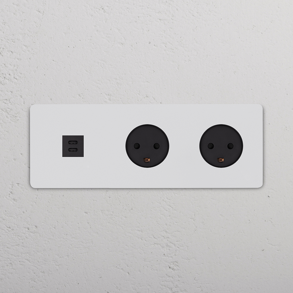 Grove Enchufe USB-C 30W con danés tipo K x2 (marco triple) – Pintable | Negro