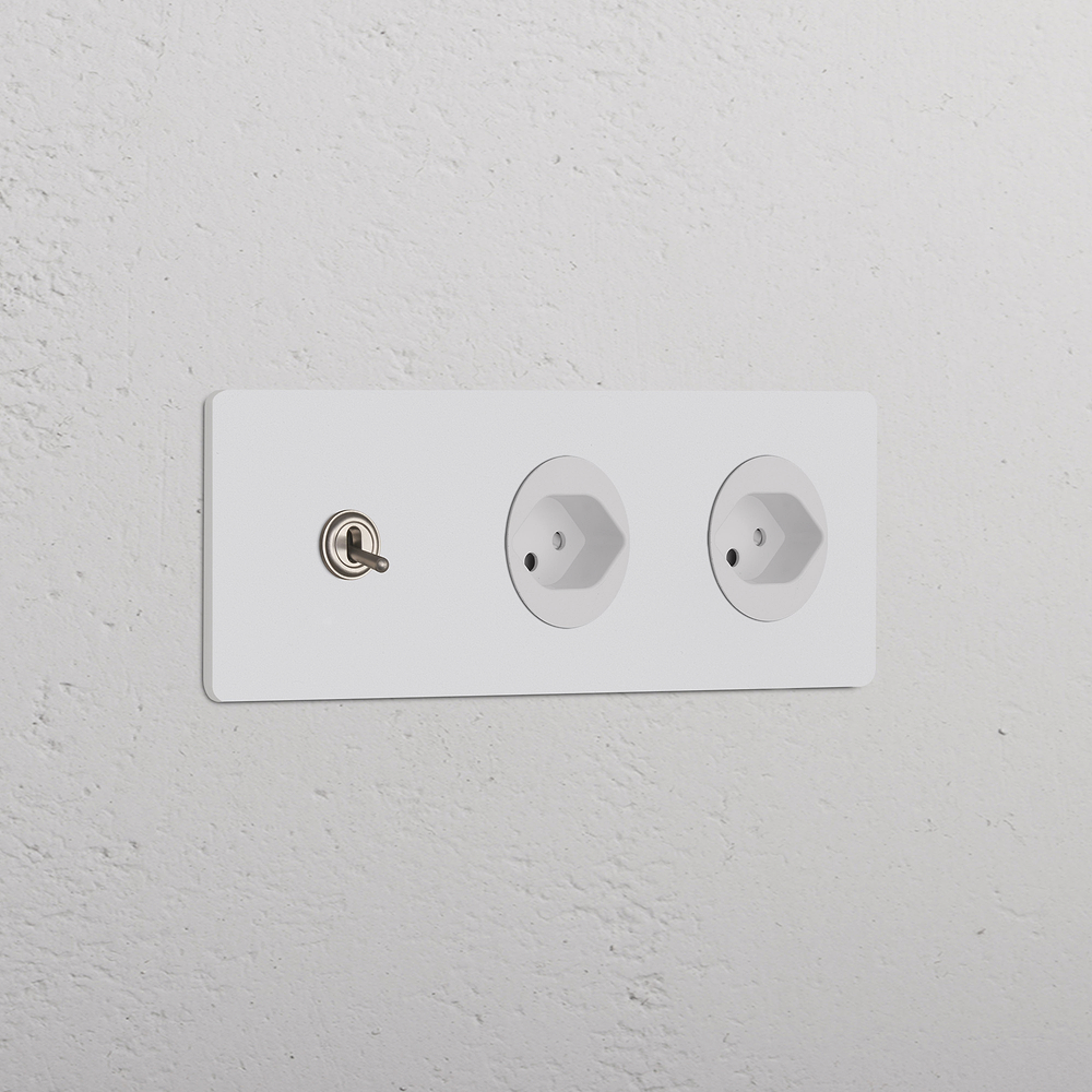 Grove Triple Toggle Switch + 2x Swiss Type J Power Module - Paintable Satin Nickel White