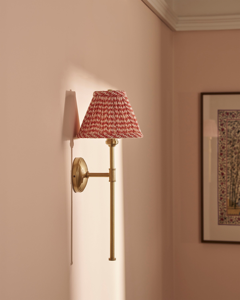 Cotswold Wall Light Pleated Terracotta Red – Antique Brass