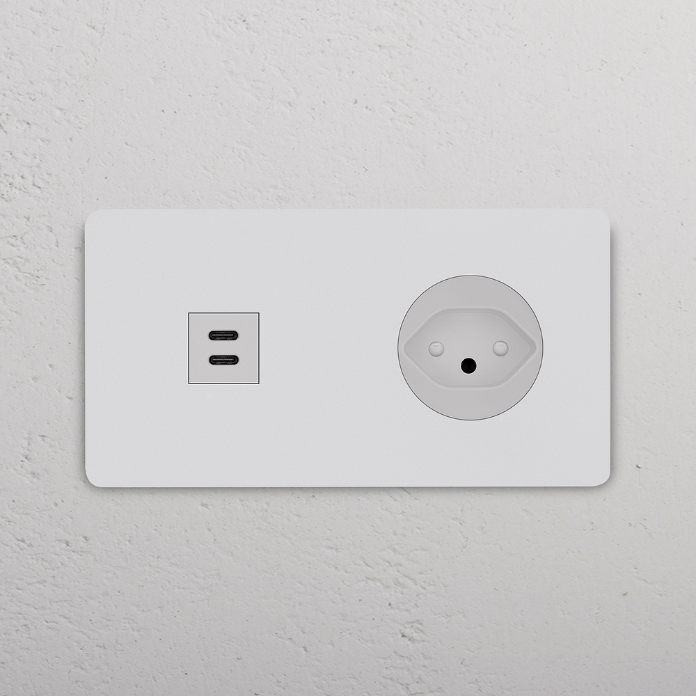 Grove Presa USB-C 30W & Svizzera Tipo J Doppia – Pitturabile | Bianco