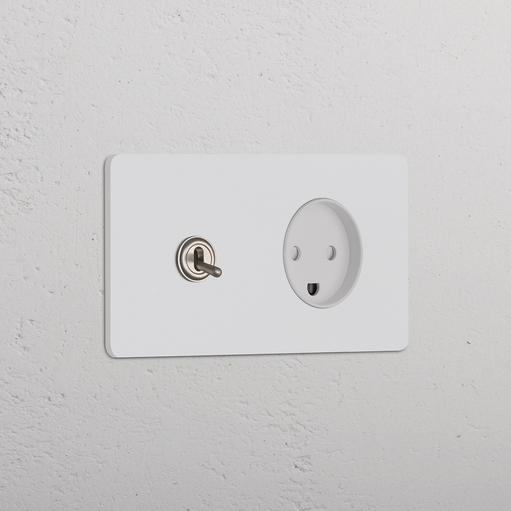 Grove Double Toggle Switch + Danish Type K Power Module - Paintable Satin Nickel White