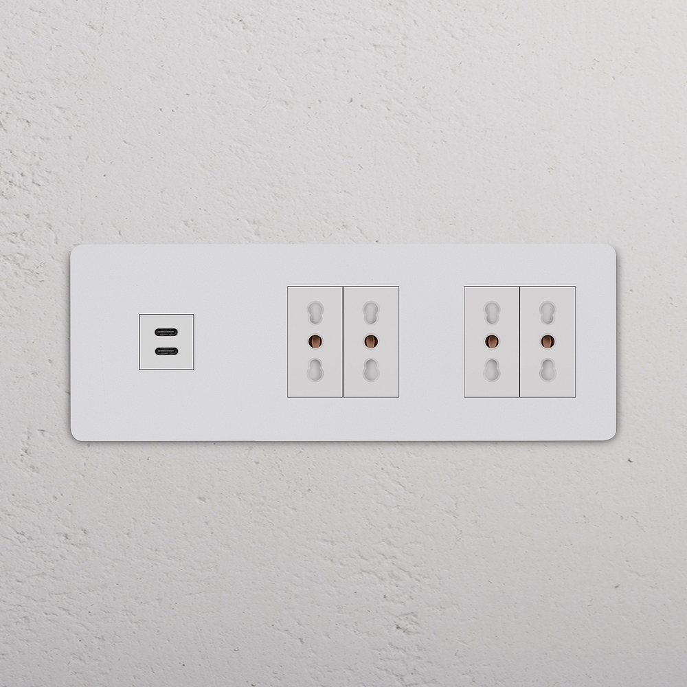Grove Presa USB-C 30W & Bipasso 4x Tripla – Pitturabile | Bianco