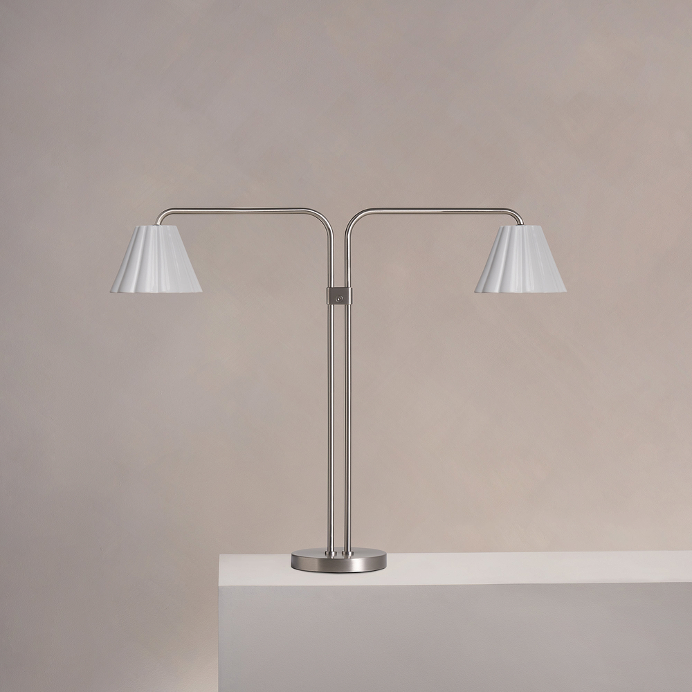 Cotswold Dual Table Lamp Fine Porcelain – Satin Nickel