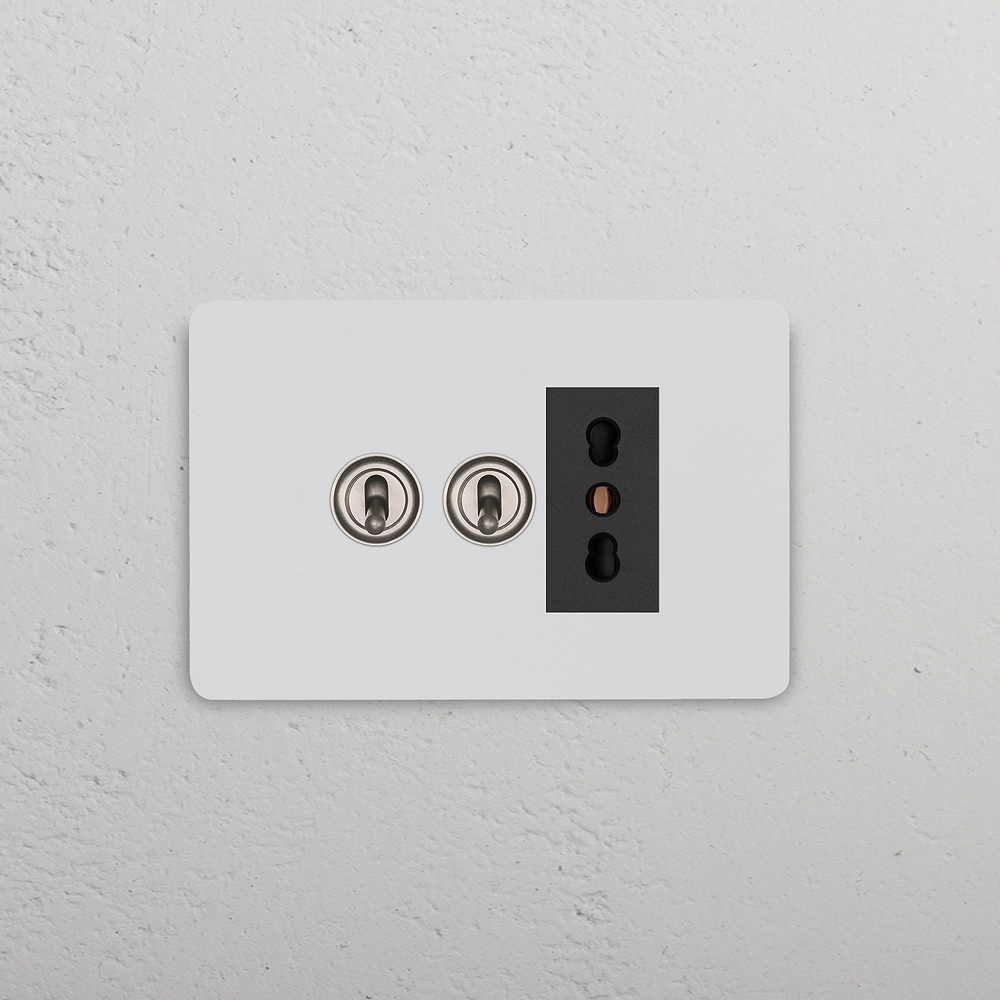 IT Grove 3-Module 2x Toggle Switch & Bipasso Socket - Paintable Satin Nickel Black