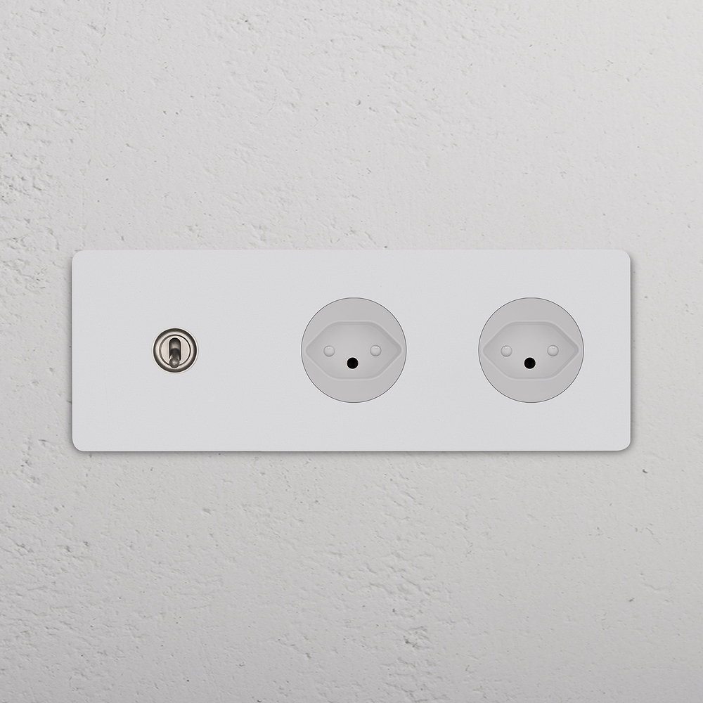Grove Triple Toggle Switch + 2x Swiss Type J Power Module - Paintable Satin Nickel White