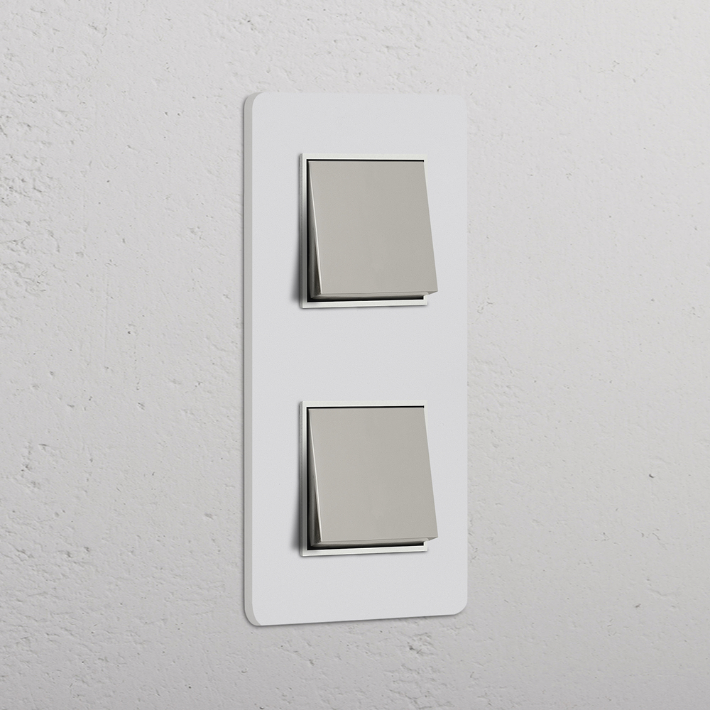 Grove Interruttore a Bilanciere Doppio Verticale 2x – Nichel Lucido Pitturabile | Bianco