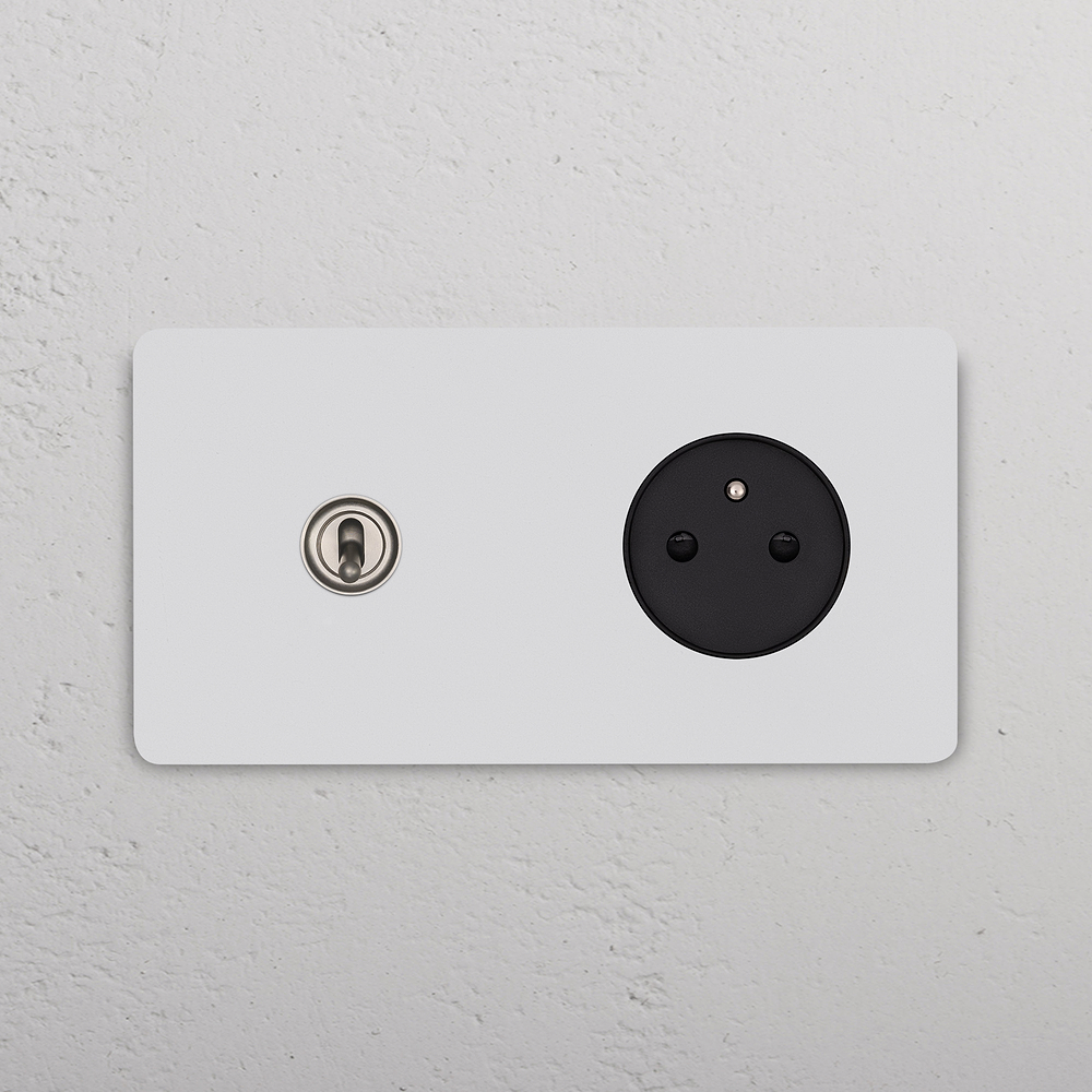 Grove Double Toggle Switch + French/Belgian Type E Power Module - Paintable Satin Nickel Black