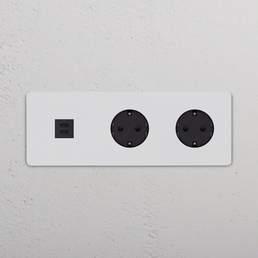 Grove Enchufe USB-C con Schuko x2 tipo F (marco triple) – Pintable | Negro