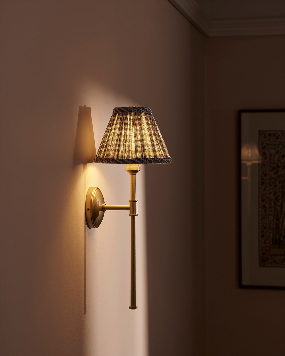 Cotswold Wall Light Pleated Slate Blue – Antique Brass