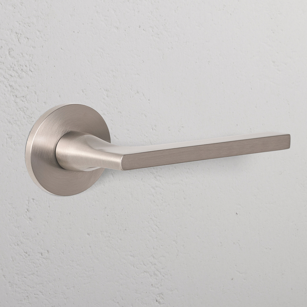 Clayton Fixed Door Handle With Flush Rose – Satin Nickel