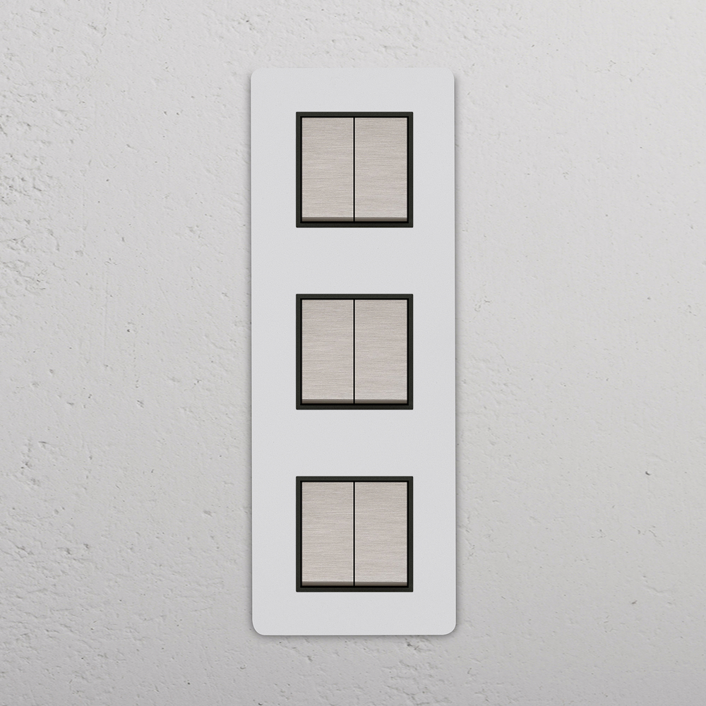 Grove Interrupteur Carré Vertical x6 (Plaque Triple) – Nickel Satiné à Peindre | Noir