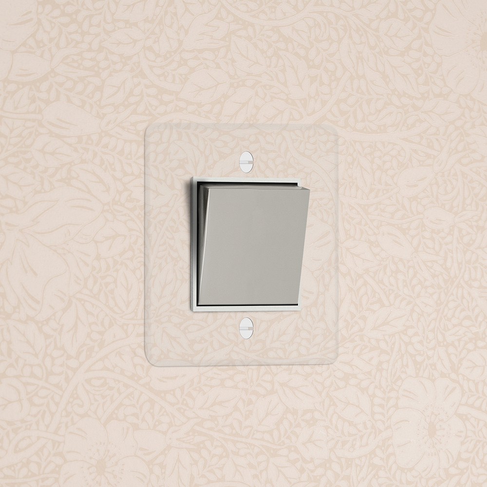 Kew Bouton Poussoir Carré (Plaque Simple) – Nickel Poli à Transparence | Blanc