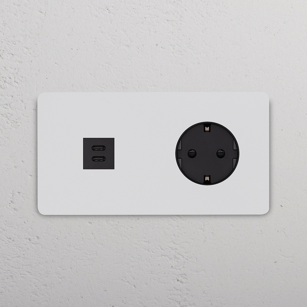 Grove Doppia presa USB-C da 30 W e Schuko tipo F – Pitturabile | Nero