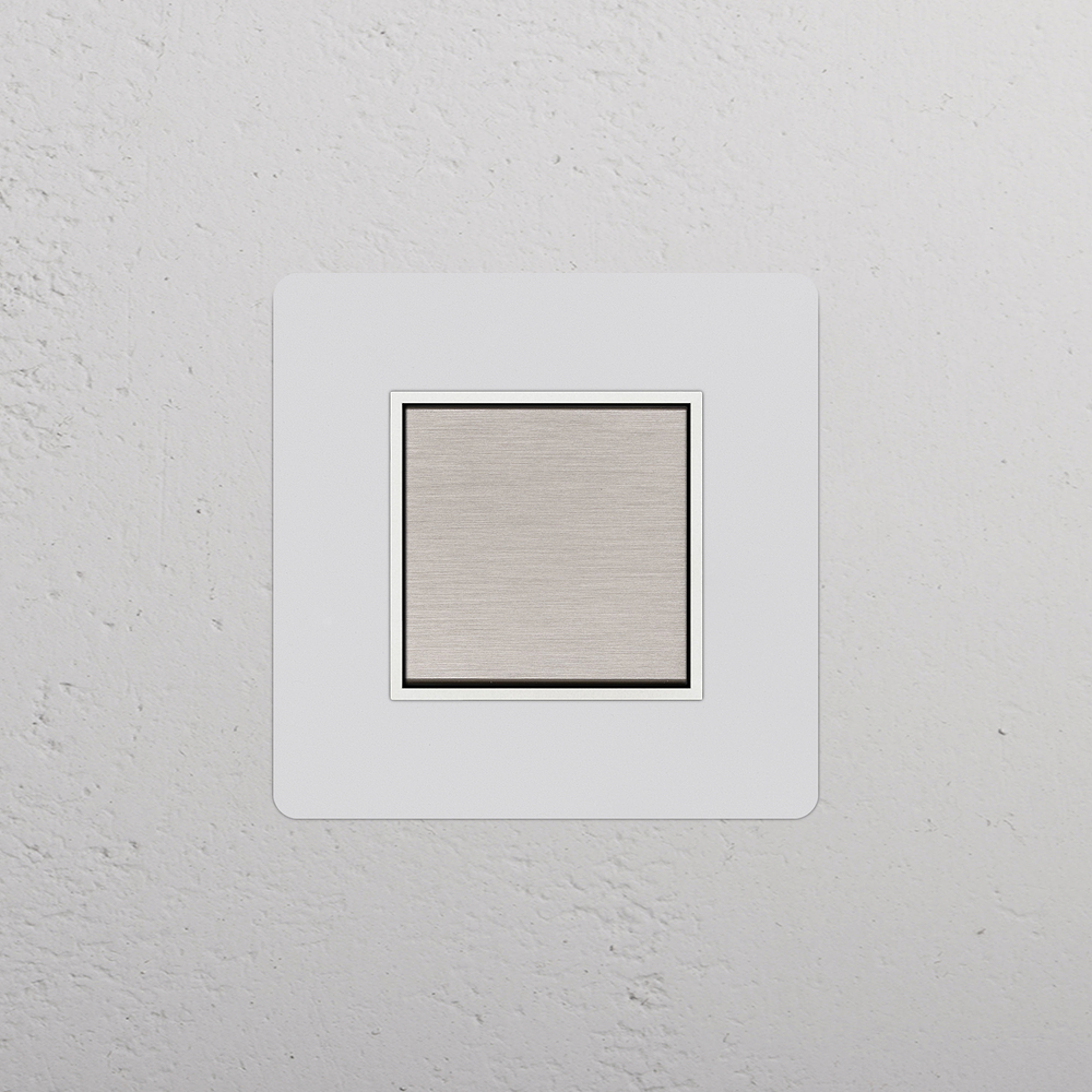 Kew Interrupteur Carré 3 Positions (Plaque Simple) – Nickel Satiné à Peindre | Blanc