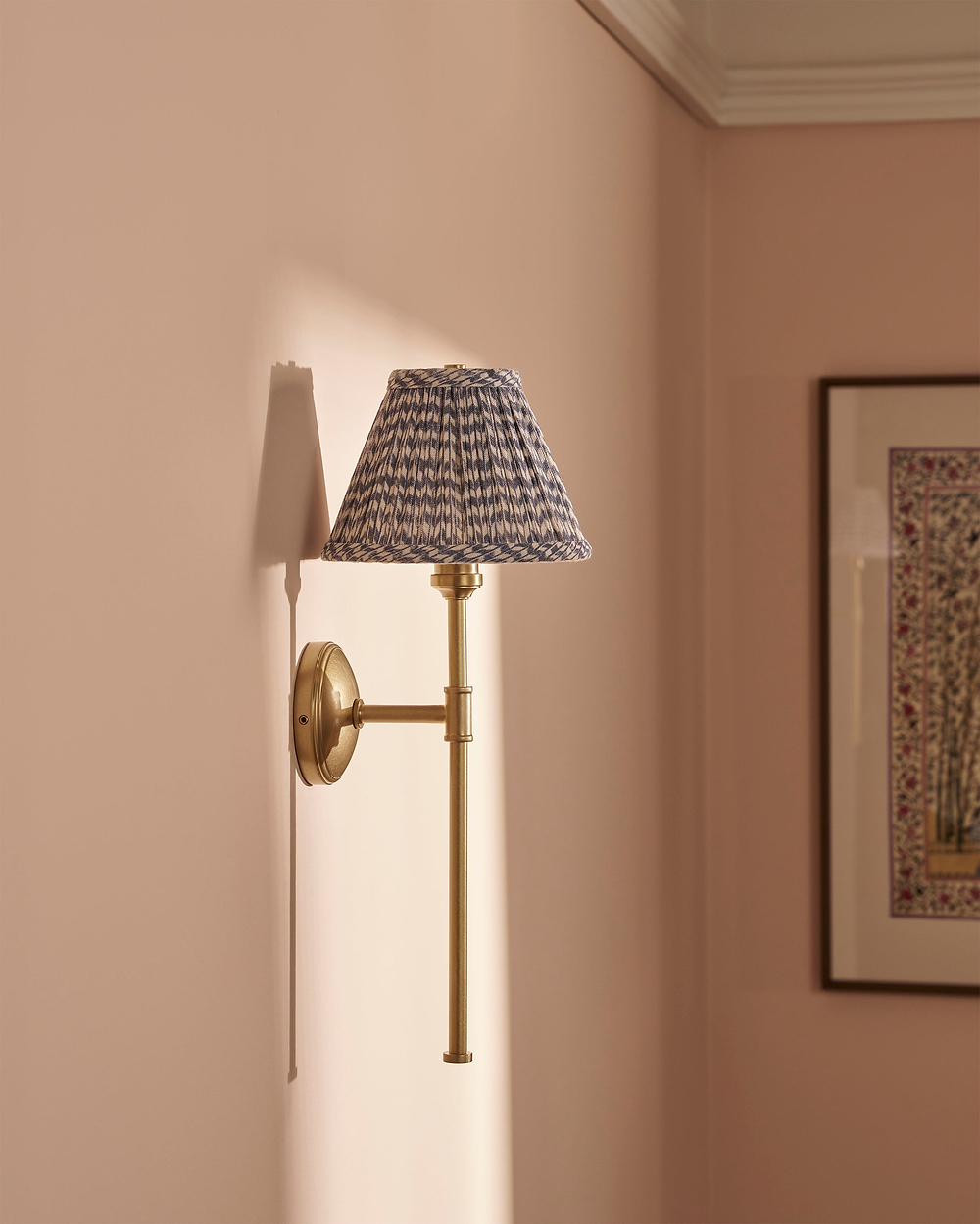 Cotswold Wall Light Pleated Slate Blue – Antique Brass