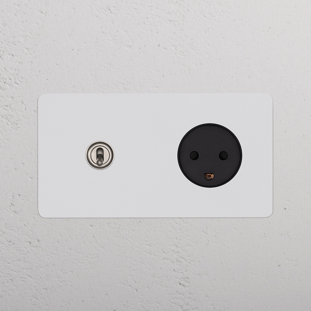 Double Toggle Switch + Danish Type K Power Module - Satin Nickel Black - Paintable