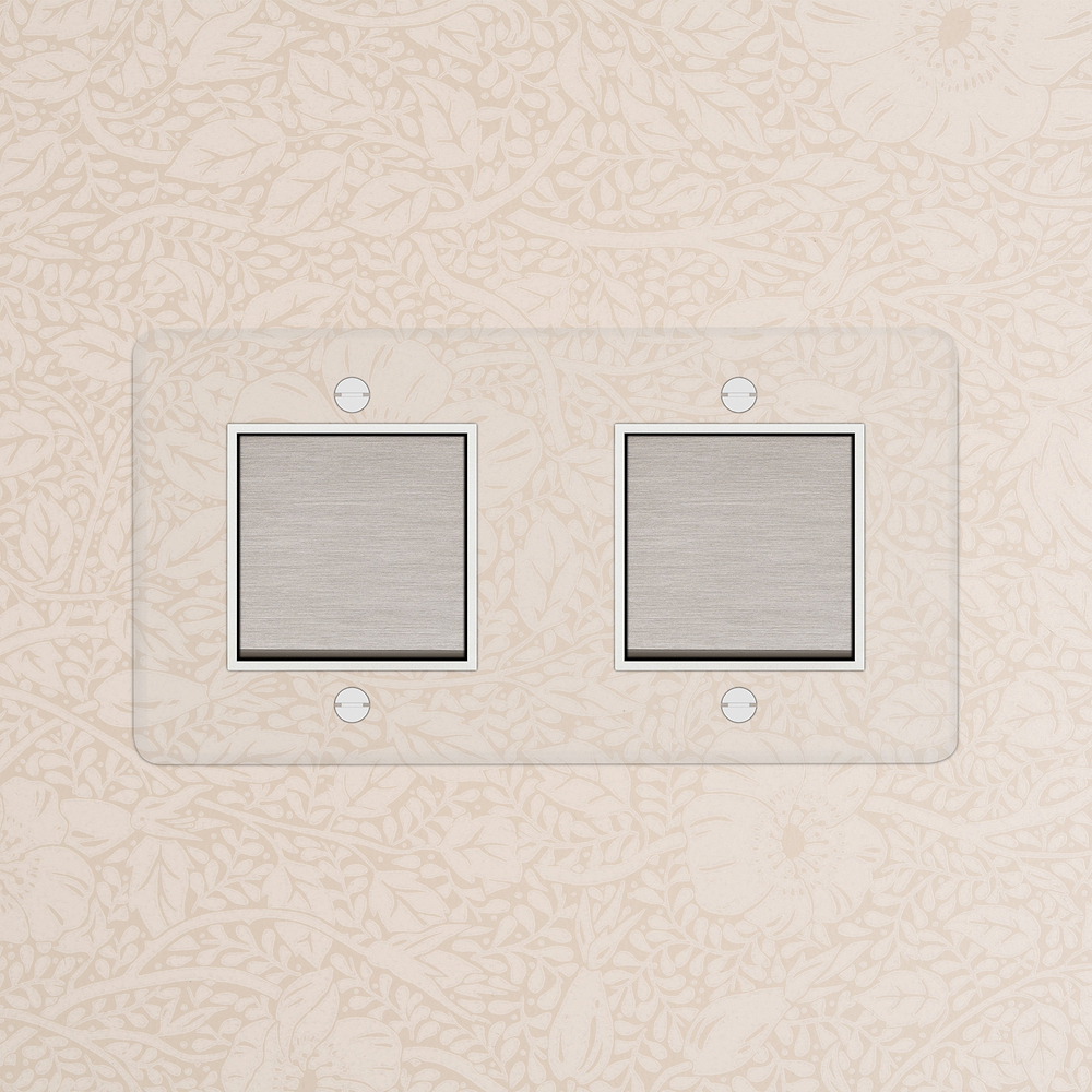 Kew Wippschalter 2x in Zweifachrahmen – Transparent Satinnickel | Weiß