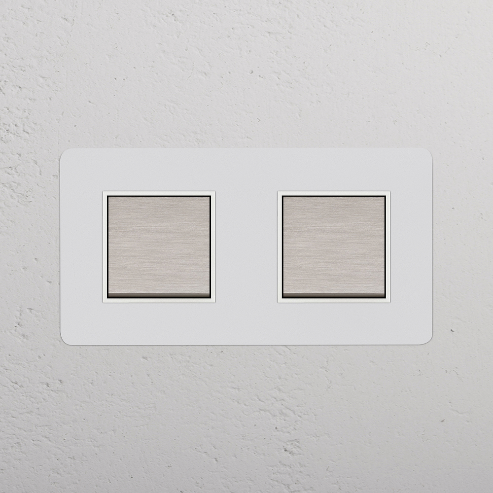 Double 2x Rocker Switch - Satin Nickel White - Paintable