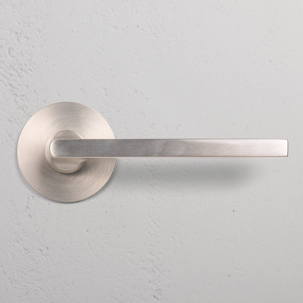Clayton Sprung Door Handle With Flush Rose – Satin Nickel