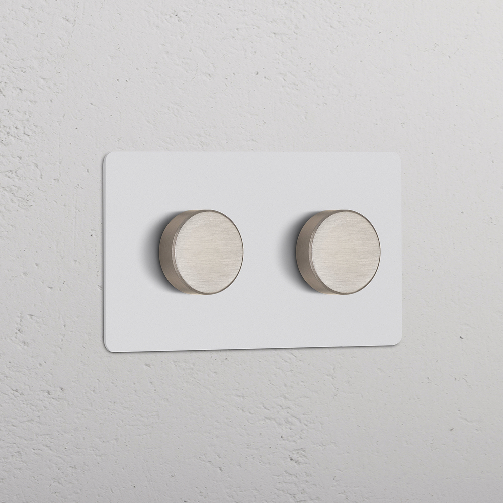 Kew Dubbele 2x dimmer – Beschilderbaar satijnnikkel