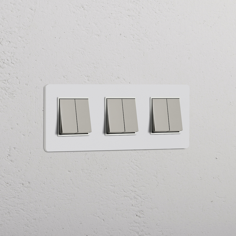 Grove Interruptor conmutador de balancín x6 (marco triple) – Níquel pulido y pintable | Blanco