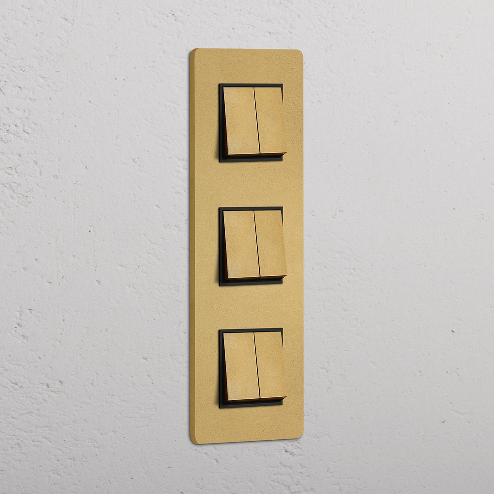 Grove Triple 6x Vertical Rocker Switch - Antique Brass | Black