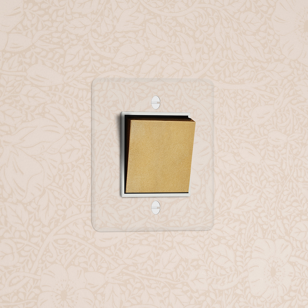 Kew Bouton Poussoir Carré (Plaque Simple) – Laiton Ancien à Transparence | Blanc