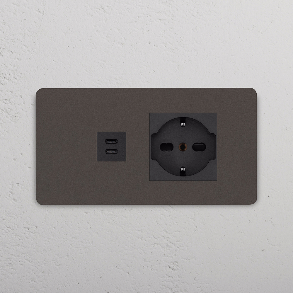 Grove 4-Module USB-C 30W & Schuko/Bipasso Socket - Bronze | Black