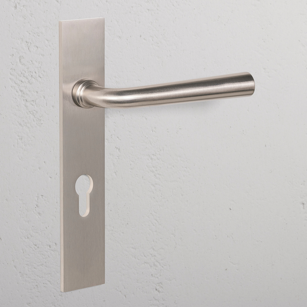Apsley Long Plate Sprung Door Handle & Euro Lock – Satin Nickel