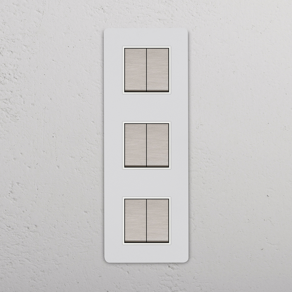 Grove Triple 6x Vertical Rocker Switch - Paintable Satin Nickel White