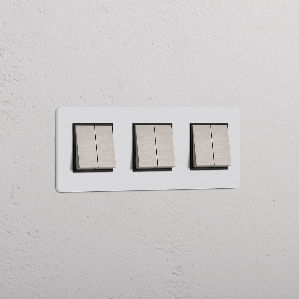 Grove Triple 6x Rocker Switch - Paintable Satin Nickel Black