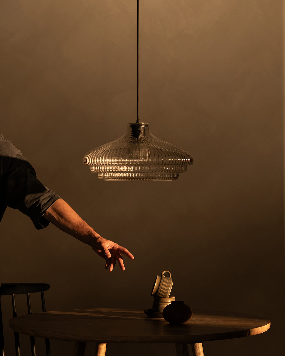 Brookfield Large Pendant Light Fluted Glass - Bronze