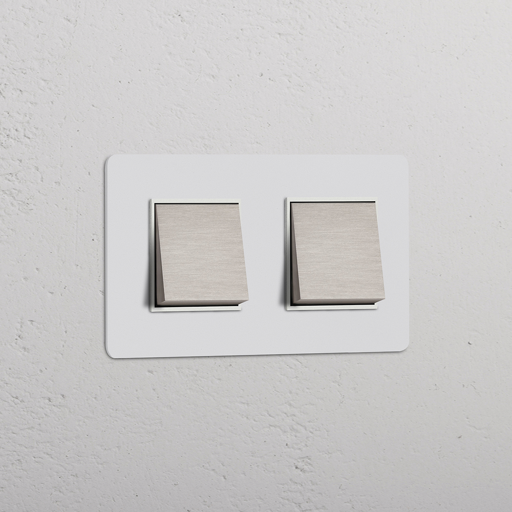 Double 2x Rocker Switch - Satin Nickel White - Paintable