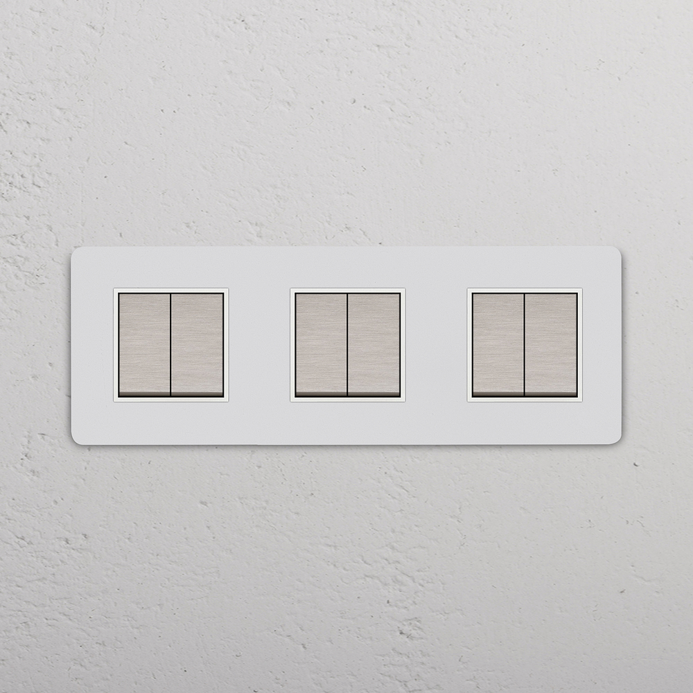 Grove Triple 6x Rocker Switch - Paintable Satin Nickel White