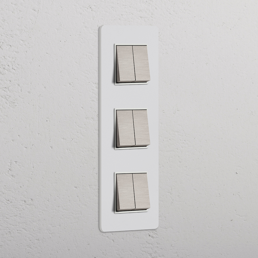 Grove Triple 6x Vertical Rocker Switch - Paintable Satin Nickel White