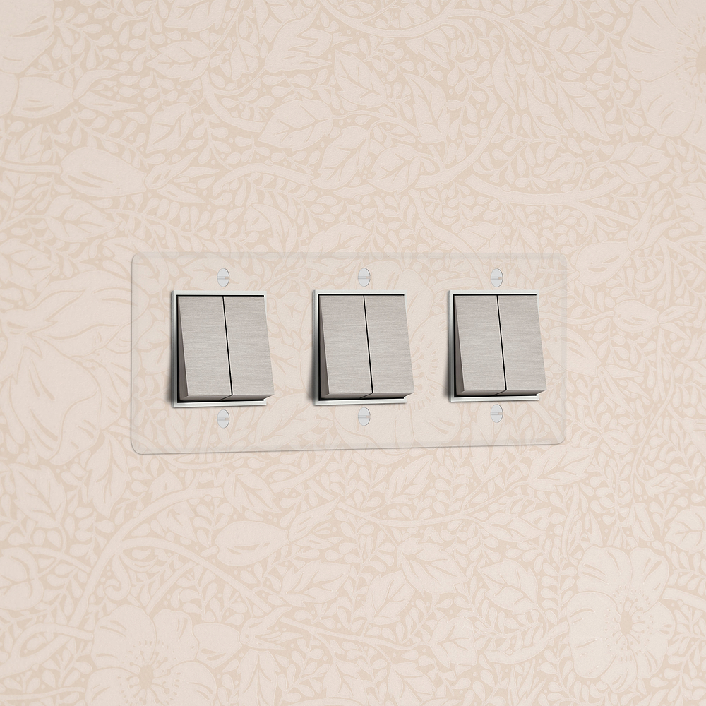 Triple 6x Rocker Switch - Clear Satin Nickel White