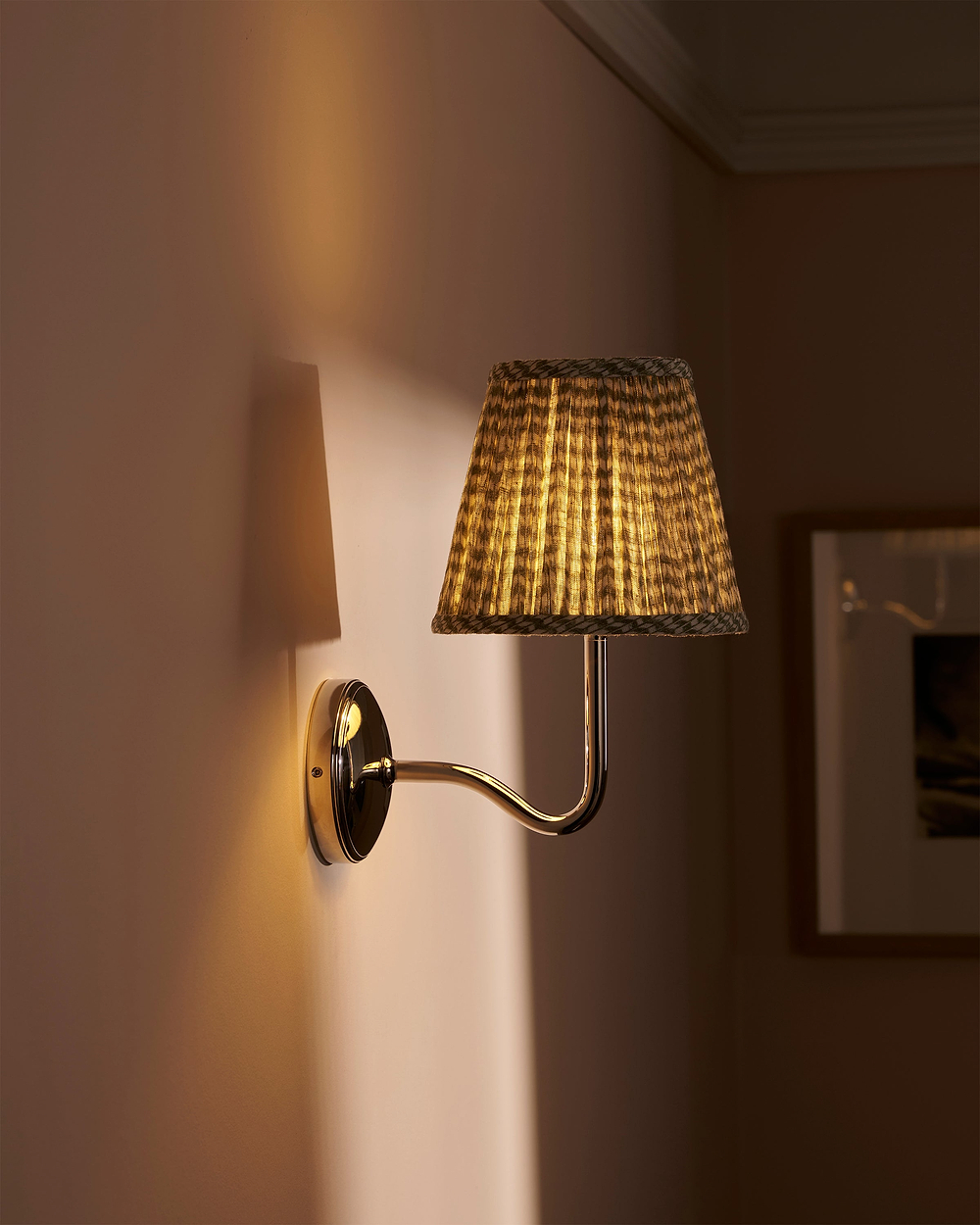 Malvern Medium Wall Light Pleated Moss Green – Polished Nickel