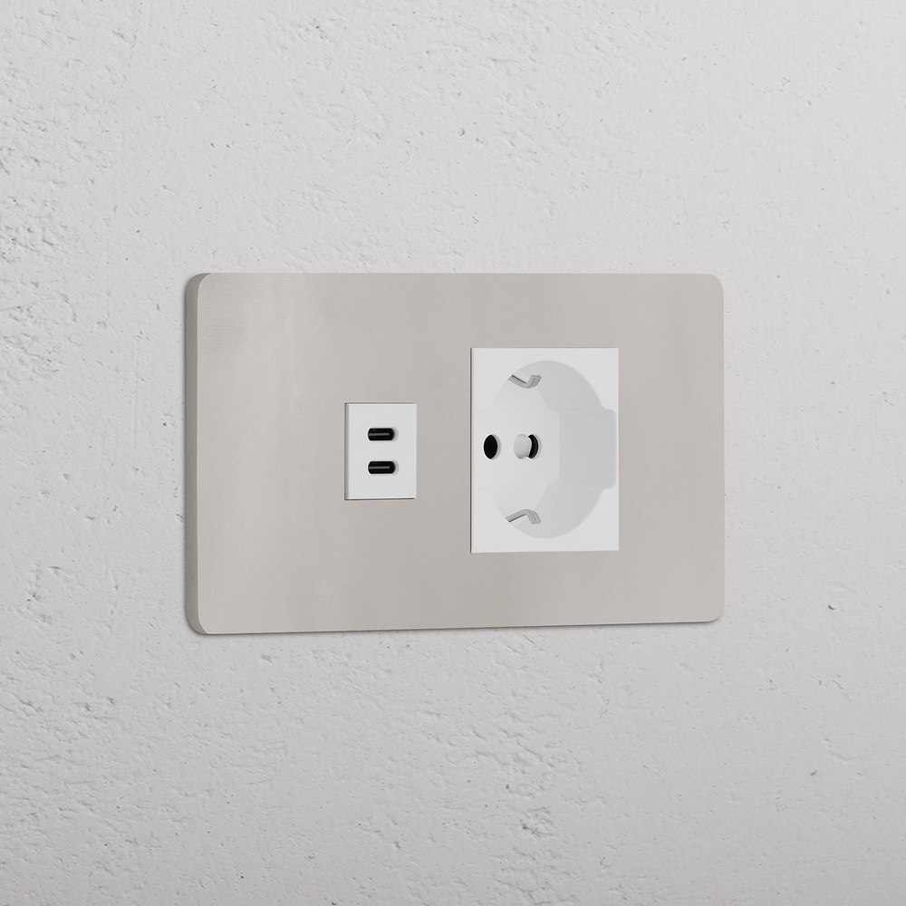 Grove 4-Modul USB-C 30 W & Schuko-/Bipasso-Steckdose – Poliertes Nickel | Weiß