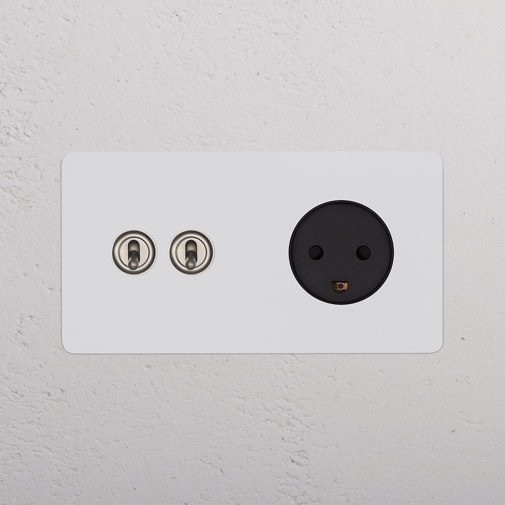 Double 2x Toggle Switch + Danish Type K Power Module - Satin Nickel Black - Paintable