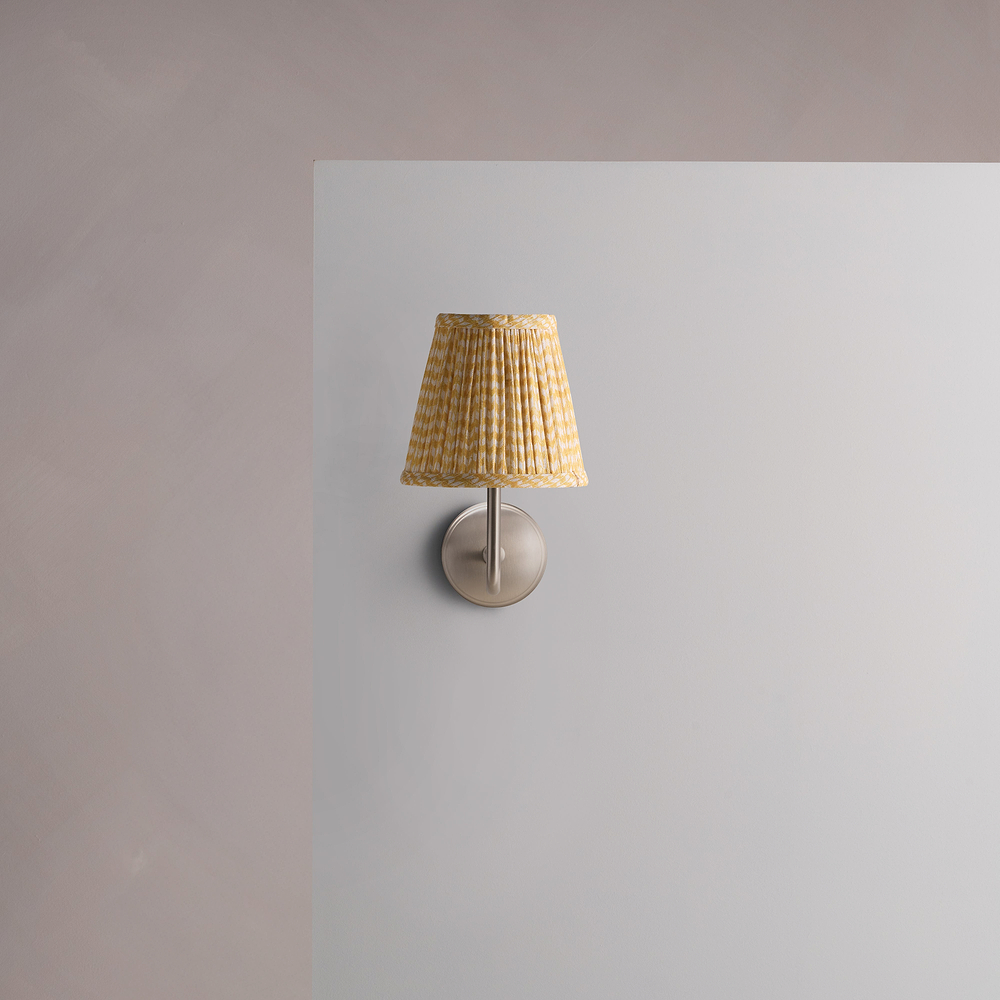 Malvern Small Wall Light Pleated Flaxen Yellow – Satin Nickel