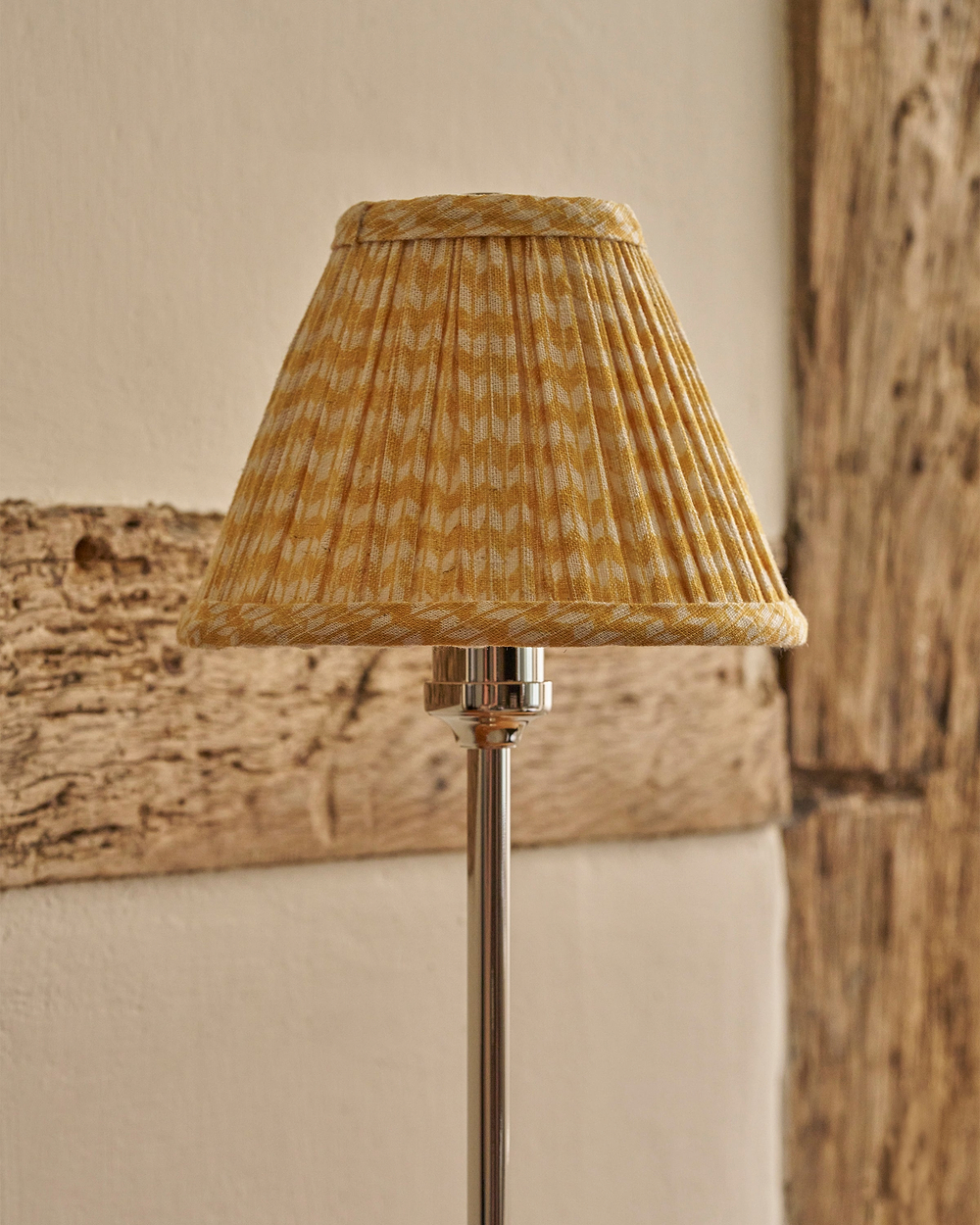Cotswold Rechargeable Table Lamp Pleated Flaxen Yellow – Polished Nickel